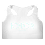 "NOMAD'R- WHITE/AQUA" Padded Sports Bra