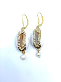Cowrie Freshwater Pearl Drop Gold Earrings