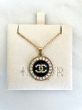 CC Rhinestone Halo Pendant Necklace- BLACK