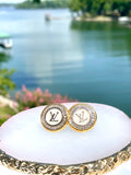 LV White & Gold Swarovski Crystal Stud Earrings
