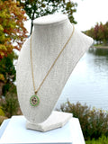 CC Rhinestone Halo Pendant Necklace- PERIDOT GREEN