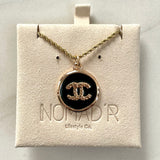 CC Disc Pendant Necklace- BLACK