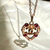 CC Heart Pendant Necklace-BURGUNDY & GOLD