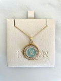 LV Swarovski Halo Pendant Necklace- BLUE