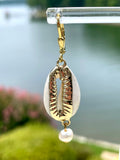 Cowrie Freshwater Pearl Drop Gold Earrings