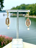 Cowrie Freshwater Pearl Drop Gold Earrings