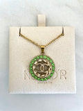 CC Rhinestone Halo Pendant Necklace- PERIDOT GREEN