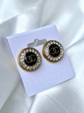 CC Crystal Halo Stud Earrings- BLACK