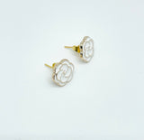 CC Mini Flower Stud Earrings- WHITE/GOLD