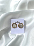 LV White & Gold Swarovski Crystal Stud Earrings