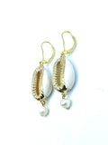 Cowrie Freshwater Pearl Drop Gold Earrings