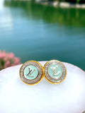 LV Swarovski Crystal Halo Stud Earrings- BLUE