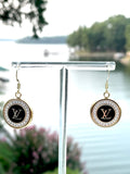 LV Swarovski Crystal Halo Drop Earrings- BLACK