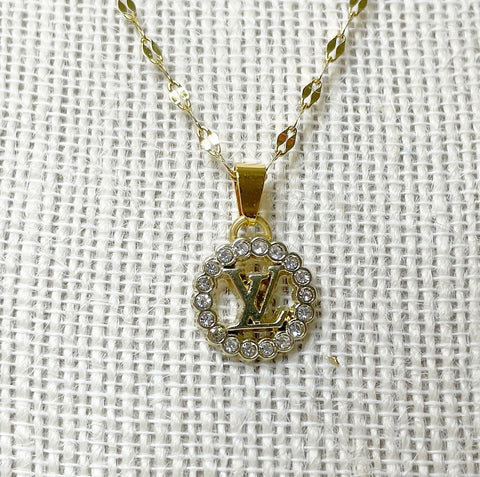 LV Gold & Swarovski Crystal Dainty Necklace (16”)