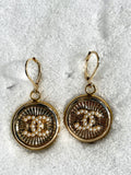 CC Peal Medallion Drop Earrings- GOLD