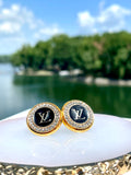 LV Swarovski Crystal Halo Stud Earrings- BLACK