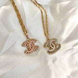 CC Logo Pendant Necklace- WHITE/CRYSTAL