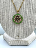 CC Rhinestone Halo Pendant Necklace- PERIDOT GREEN