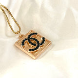 CC Square Crystal Necklace- BLACK