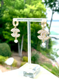 CC Crystal & Freshwater Pearl Drop Earrings