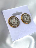 LV White & Gold Swarovski Crystal Stud Earrings