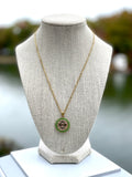 CC Rhinestone Halo Pendant Necklace- PERIDOT GREEN