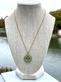 CC Rhinestone Halo Pendant Necklace- PERIDOT GREEN