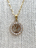 LV Swarovski Crystal Logo Necklace- GOLD