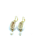Cowrie Freshwater Pearl Drop Gold Earrings