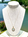 LV Swarovski Halo Pendant Necklace- BLUE