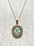 LV Swarovski Halo Pendant Necklace- BLUE