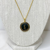 YSL Pendant Necklace-BLACK/GOLD