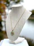 CC Rhinestone Halo Pendant Necklace- PERIDOT GREEN