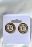 LV White & Gold Swarovski Crystal Stud Earrings