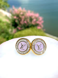 LV Purple & Gold Swarovski Crystal Stud Earrings