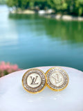LV White & Gold Swarovski Crystal Stud Earrings