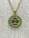 CC Rhinestone Halo Pendant Necklace- PERIDOT GREEN