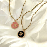 CC Disc Pendant Necklace- BLACK