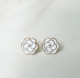 CC Mini Flower Stud Earrings- WHITE/GOLD