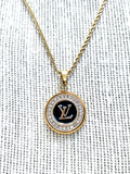 LV Swarovski Crystal Halo Pendant Necklace- BLACK/GOLD