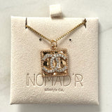 CC Square Crystal Logo Necklace- WHITE