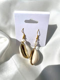 Cowrie Shell Pearl Drop Earrings