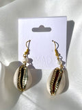 Cowrie Shell Pearl Drop Earrings