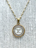 LV Swarovski Crystal Halo Pendant Necklace- WHITE