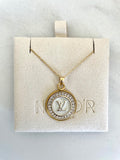LV Swarovski Crystal Halo Pendant Necklace- WHITE
