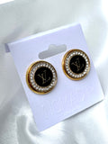 LV Swarovski Crystal Halo Stud Earrings- BLACK