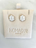 CC Mini Flower Stud Earrings- WHITE/GOLD