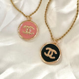 CC Disc Pendant Necklace- BLACK