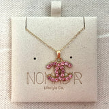 CC Crystal Logo Necklace- PINK