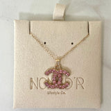 CC Crystal Logo Necklace- PINK